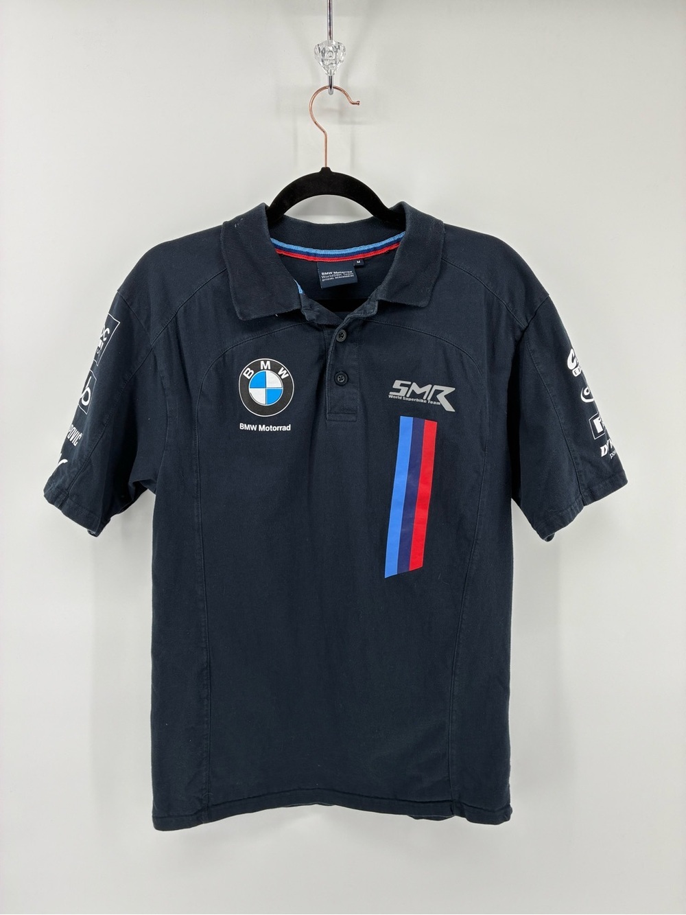 BMW Motorad Blue Polo Racing Stripes Car Enthusiast Fandom